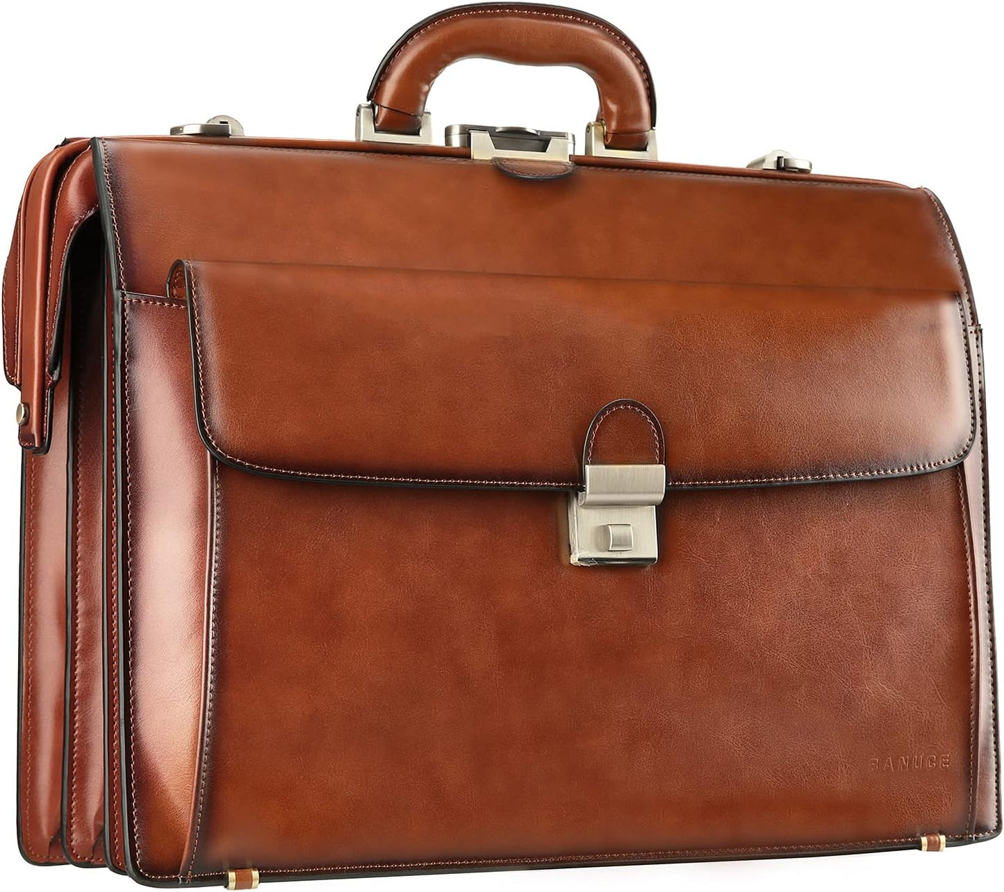 Banuce Vintage Leather Briefcase for Men 15.6 Inch Legal Attorney Lawyer Briefcase Doctor Bag for Work Business with Lock