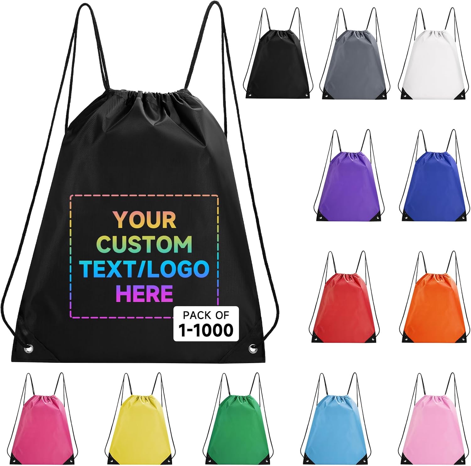 Custom Drawstring Bags With Logo, 10 Pack Personalized Text Drawstring Backpack Bulk Great for