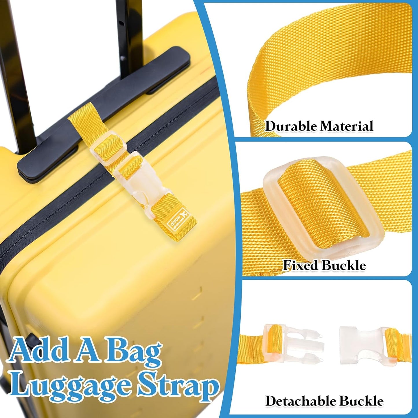 uxcell 4Pcs Add A Bag Luggage Strap, 4-12 Inch Adjustable Suitcase Belt Travel Accessories, Luggage Connector for Carry-on Baggage, Yellow