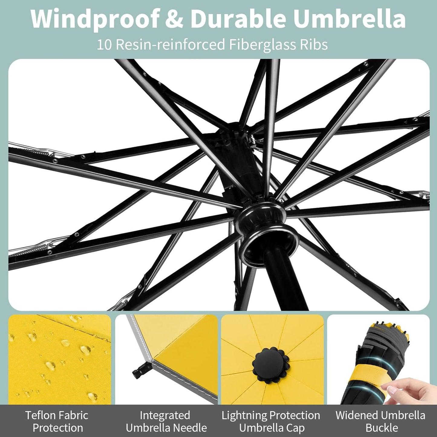Yoobure Windproof Travel Umbrella - Automatic Umbrellas for Rain, Compact Folding Umbrella with UV Protection, Lightweight Portable Design for Backpack/Walking/Car, Sun & Storm Ready