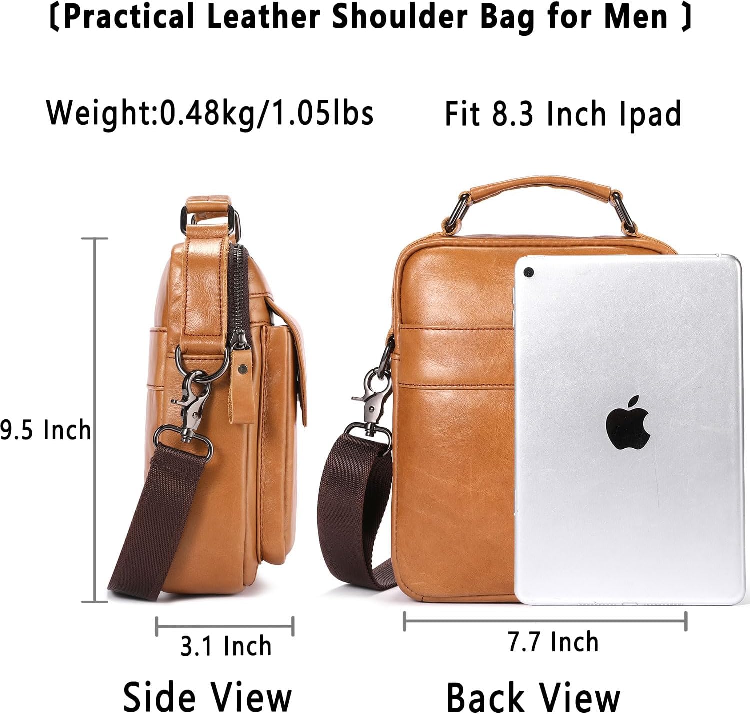 Leather Shoulder Bag for Men Casual Crossbody Bag Travel Vintage Messenger Bag Multi-function