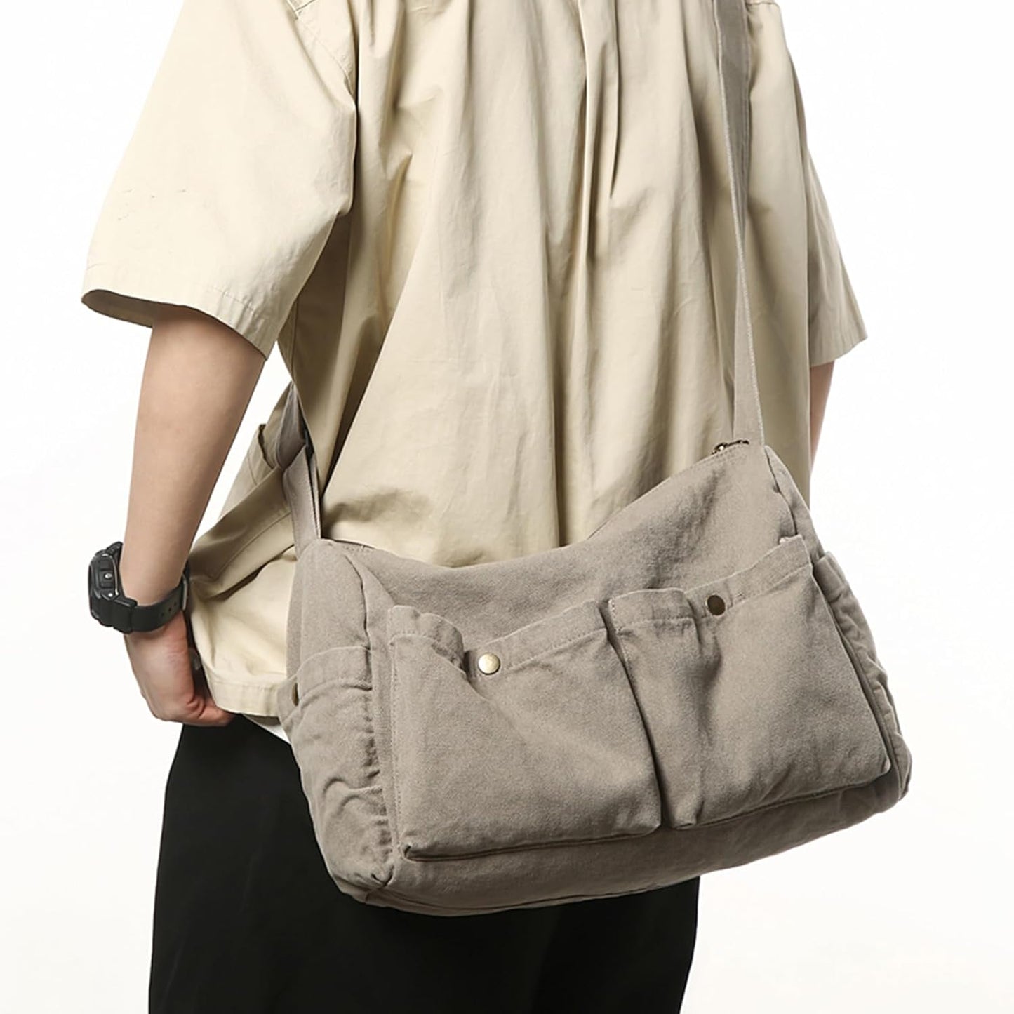 Canvas Messenger Bag Cute Crossbody Tote Bag Shoulder for Women Men for School Aesthetic Hobo with Multiple Pockets