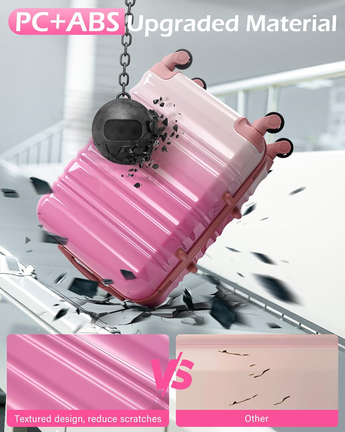 LONG VACATION Carry On Luggage Sets 3 Piece 20 Inch Suitcase Set, ABS+PC Hardshell Lightweight Travel Luggage with Spinner Wheels & YKK Zipper TSA Lock (Pink and White, 20 INCH)