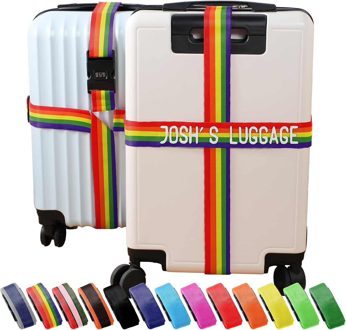 Personalized Luggage Straps with Embroidered Names/Letters - Premium Quality, Anti-Slip & Adjustable - 13 Colors, Stainless Steel 3-Digit Lock, Fits All Suitcases