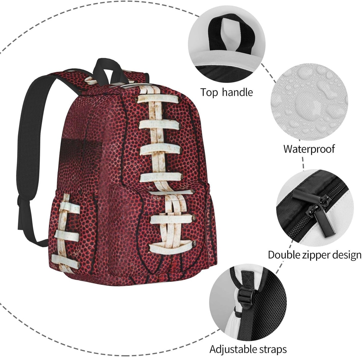 Football Backpack School Bag Lightweight Bookbag Laptop Travel Daypack For Kids Girls Boys Teens
