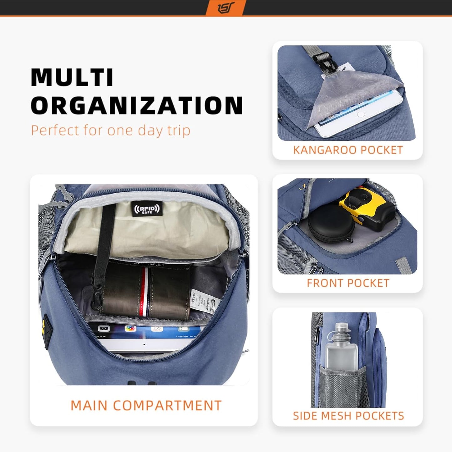 SKYSPER Sling Bag RFID Crossbody Sling Backpack Cross Body Shoulder Bag Travel Hiking Daypack for Women Men(Periwinkle)
