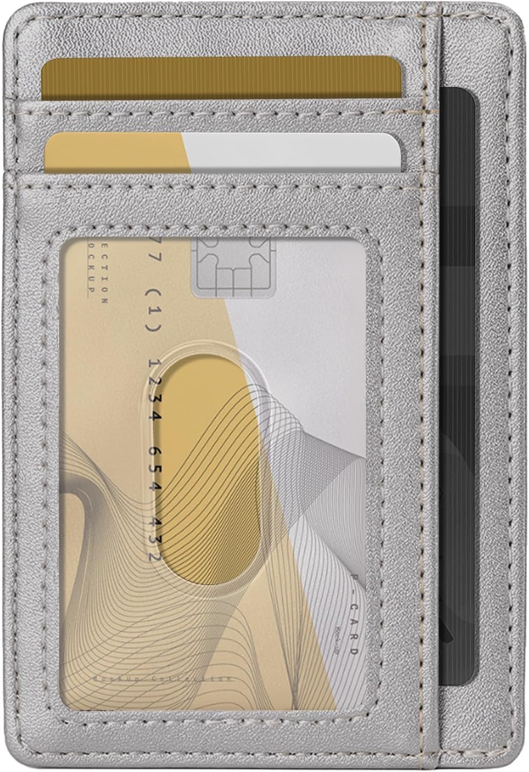 Hoewina Slim Wallet for Men, Credit Card Holder Wallet, Minimalist Design - RFID Blocking Front Pocket Leather Thin Wallet for Men and Women(Sand Silver)