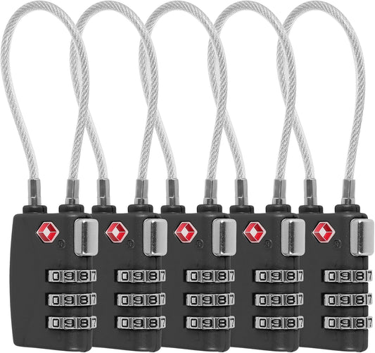 5Pcs Luggage Locks 3 Digit Travel Combination Locks Portable Small Combination Padlocks Zinc Alloy Suitcase Locks for Travel Bag Suitcase Lockers Backpack,Black