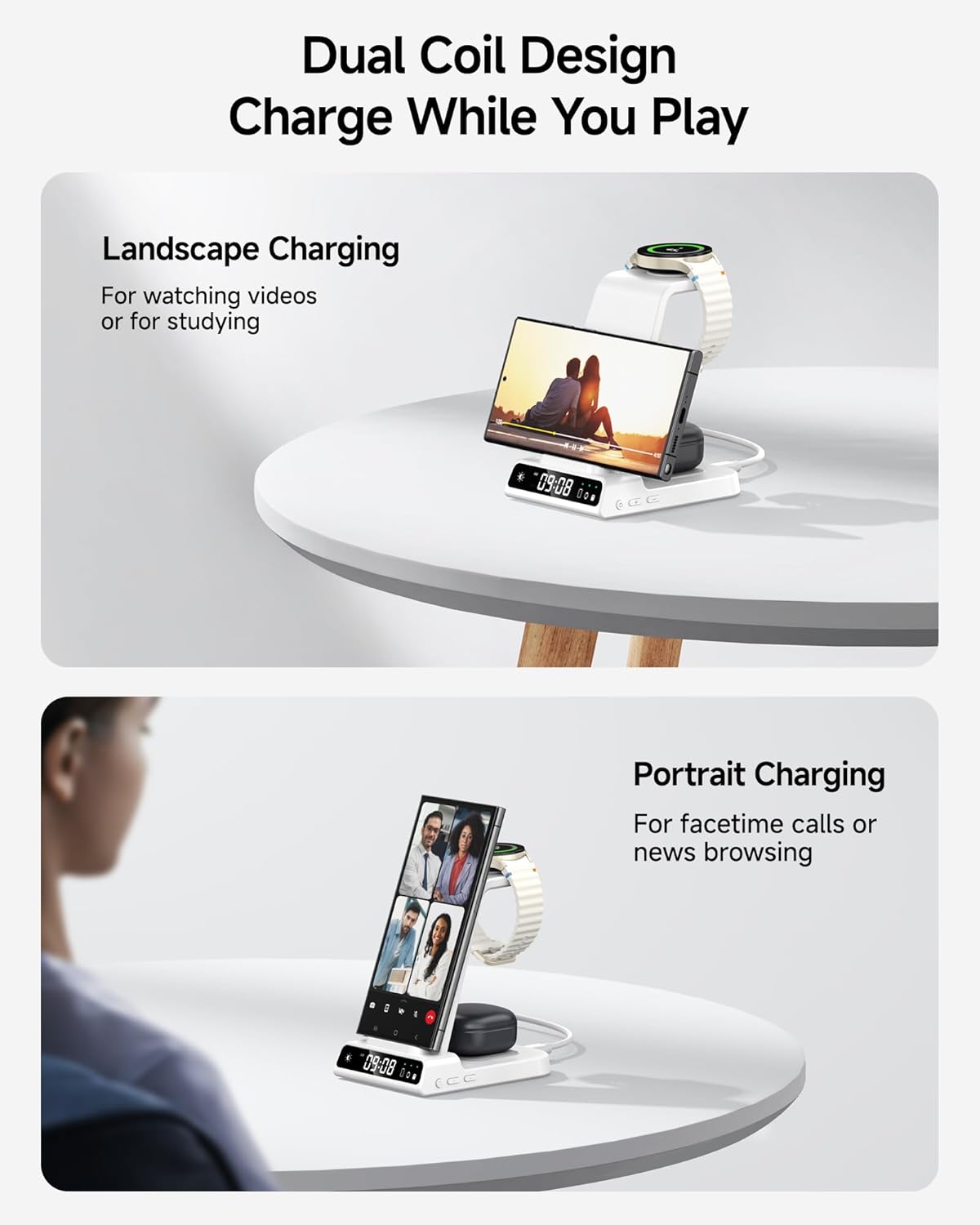 Wireless Charger for Samsung, 3 in 1 Wireless Charging Station for Samsung Galaxy S25 Ultra/S24 Ultra/S23/S22/Note 20/Z Flip 6/Fold 6, Charger for Samsung Galaxy Watch Ultra/8/7/6, Galaxy Buds 3/3 Pro
