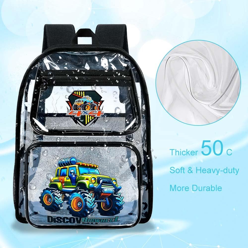 Clear Backpack for Girls and Boys, Kids Transparent Bookbag, 3PCS Cute See Through School Bag for