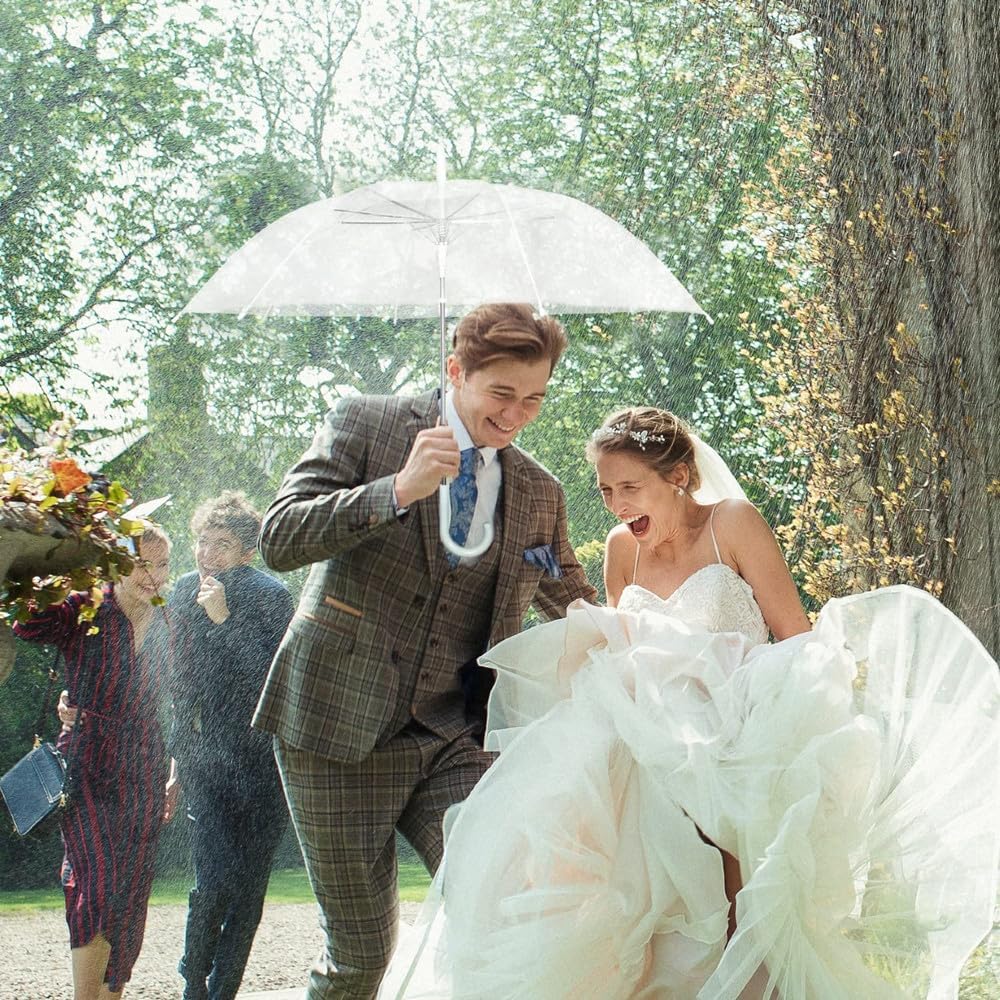 Umbrella Wedding Style Stick Umbrellas Large Windproof Bubble Umbrellas Rain Umbrellas with J Hook Handle for Bride Groom Gift