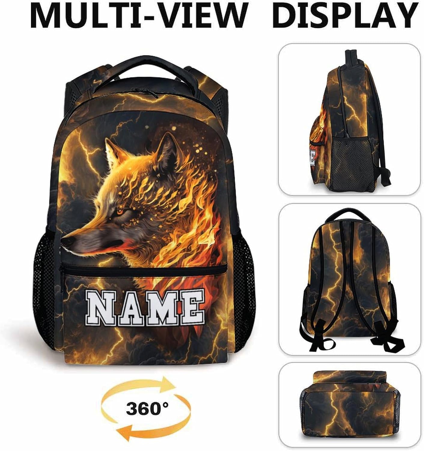 Boys School Backpack, Personalized Cool Wolf Backpacks, Gift for Kids, Casual Kids Bookbag for Preschool Elementary Kindergarten Vacation Travel Picnic