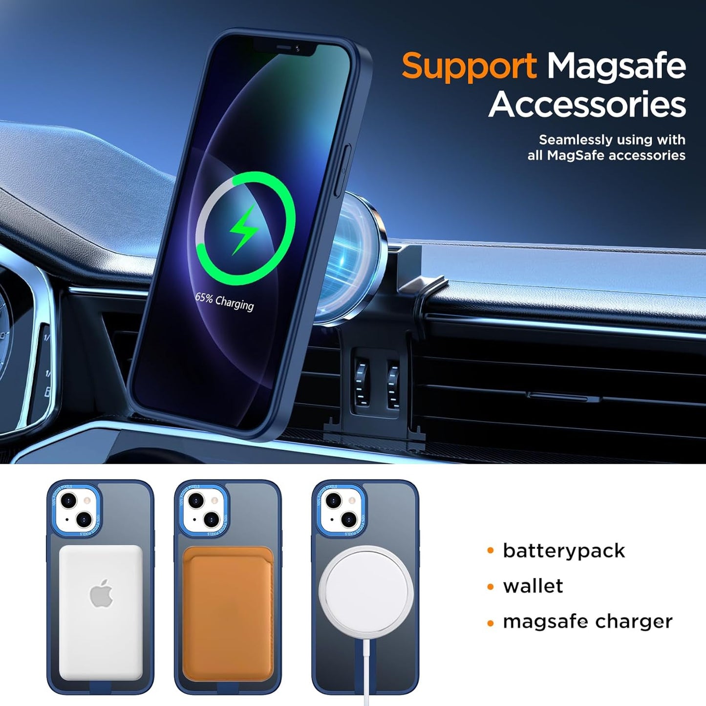 for iPhone 14 Case with Kickstand, Compatible with MagSafe, [Invisible Stand] Anti-Slip Shockproof Military-Grade Protection, Magnetic Slim Translucent Phone Case for iPhone 14 (Blue)