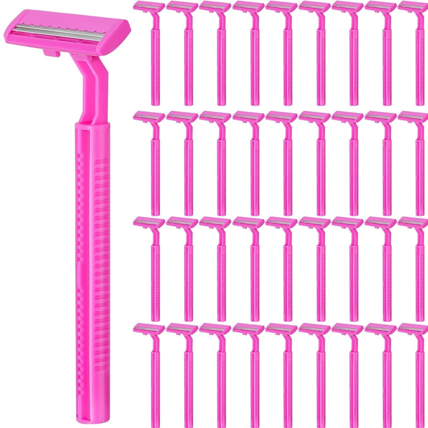 240 Pack Disposable Twin Blade Razors Individually Wrapped, Clear Safety Cap， Multipurpose Portable Shave Razor for Man Woman Bathing Hotel Travel （Pink)
