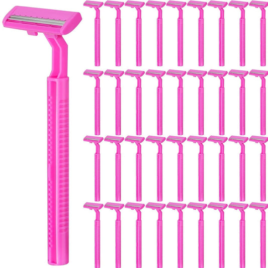 240 Pack Disposable Twin Blade Razors Individually Wrapped, Clear Safety Cap， Multipurpose Portable Shave Razor for Man Woman Bathing Hotel Travel （Pink)