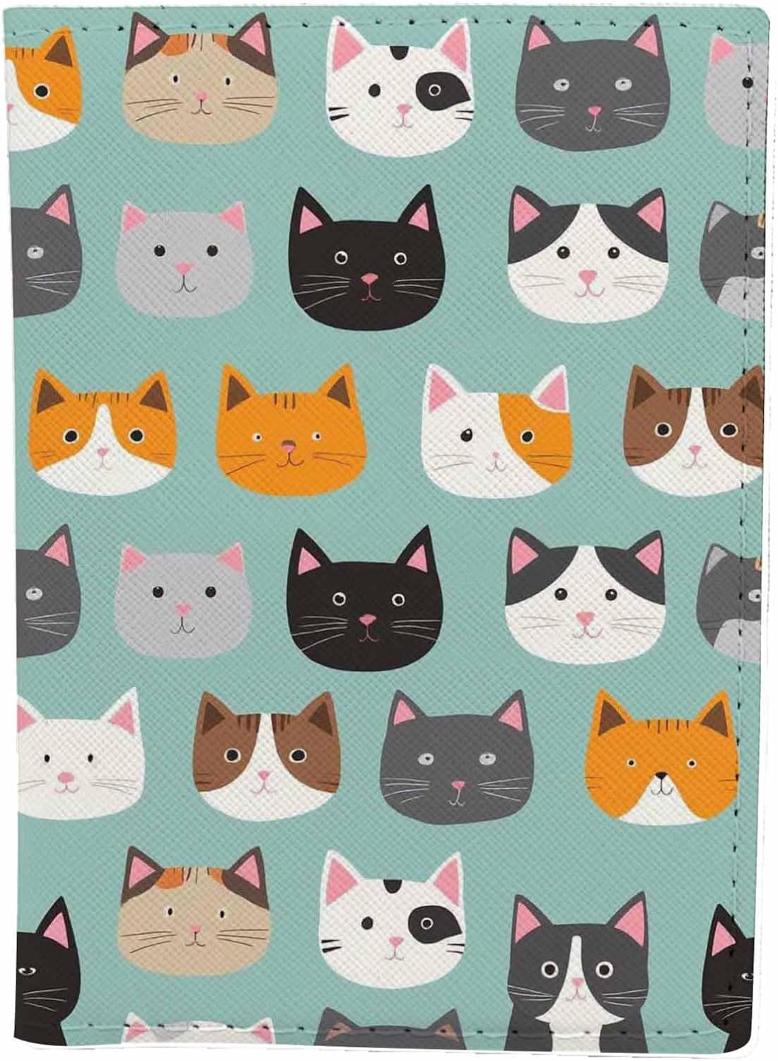 Cat Faces Passport Holder for Travel Tabby Kitten Grey Black White Yellow PU Leather Passport Cover Wallet Cute Passport Card Holder for Women and Men