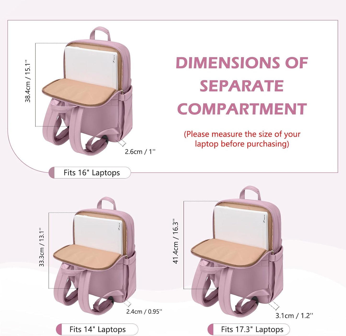 Slim Laptop Backpack for Women, Lightweight Business Backpack for Women Computer Bag Purse for Commuting, Fit 16 Inch, Pink Purple