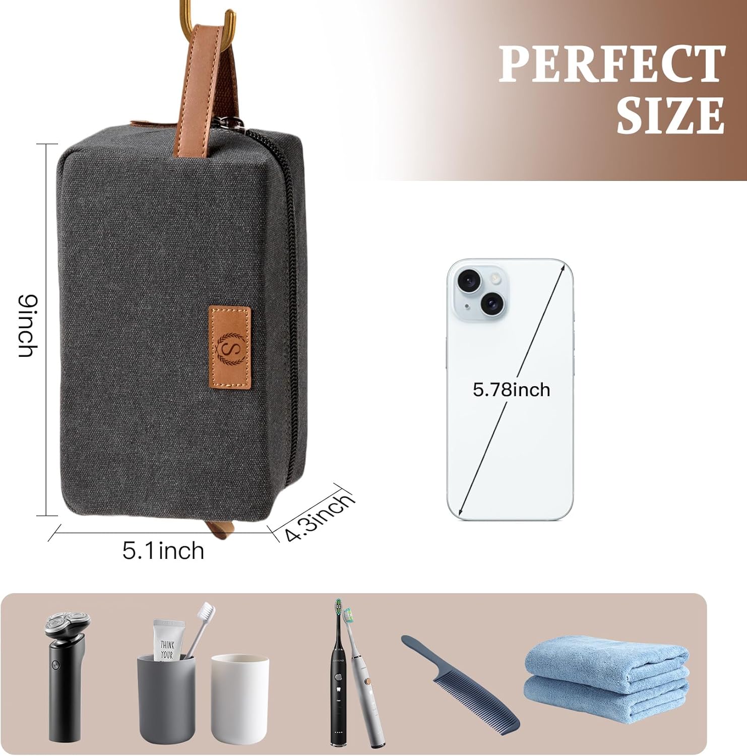 Janhavi Waterproof Makeup Bag, Travel size Toiletries Bag, Men's Accessories Case, Personalized