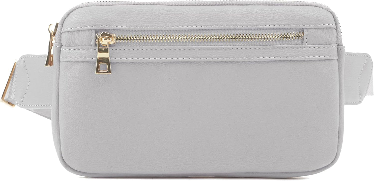 LOVESOME Vegan Leather Everywhere Fashion Waist Bag Fanny Pack Crossbody Bag Belt Bag Sling Bag with Adjustable Strap for Women (Light Grey), FC19515