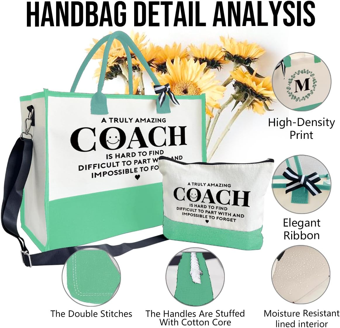 Amazing Coach Tote Bag, Women's Canvas Handbags, Shoulder Beach Bag, Thank You Gift for Female Coach, Gifts for Female Coaches, Canvas Tote Bag With Zipper, Makeup Bag H1