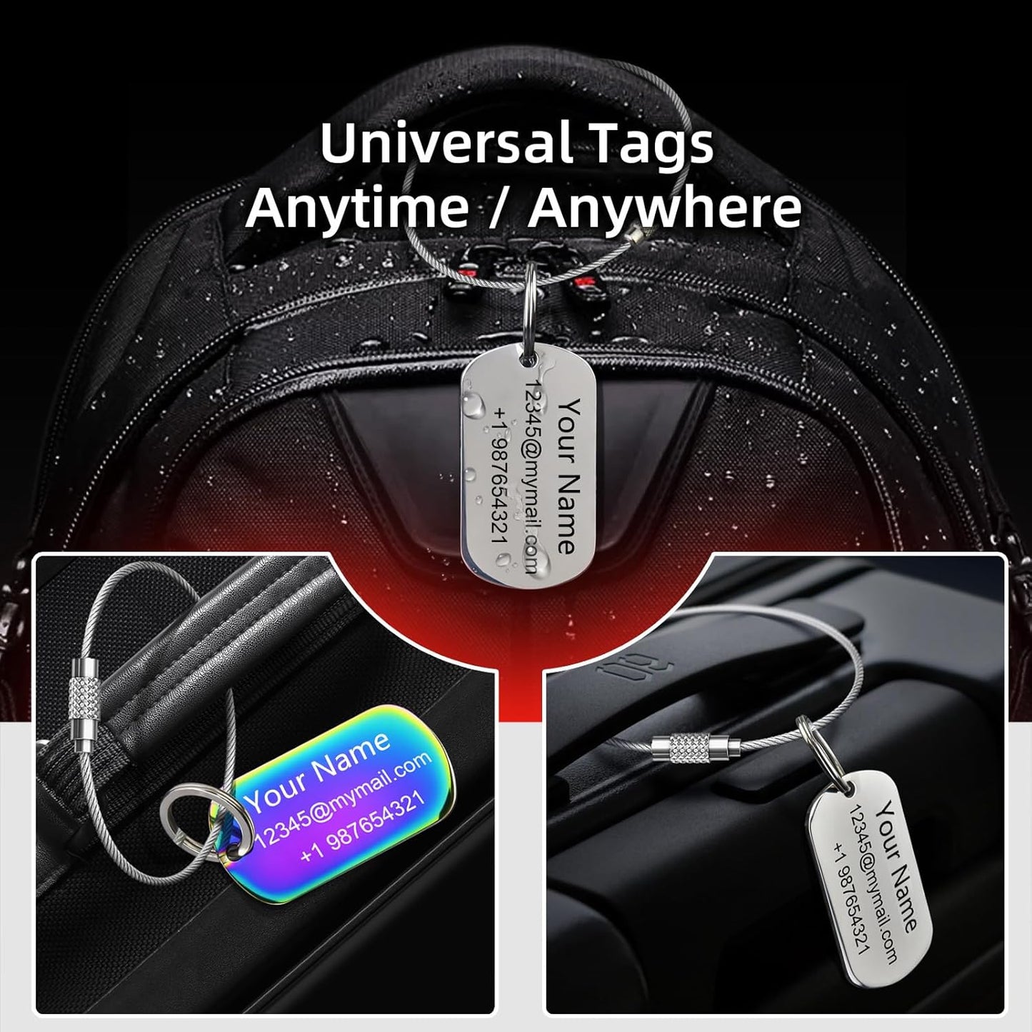 4 Pack Personalized Luggage Tags for Suitcases and Backpacks - Stainless Steel Metal Unique Custom Traval Bag Name Tags for Kids, Women, Luggage, Baggage, Cute and Funny - Bulk Set (4 Pack)