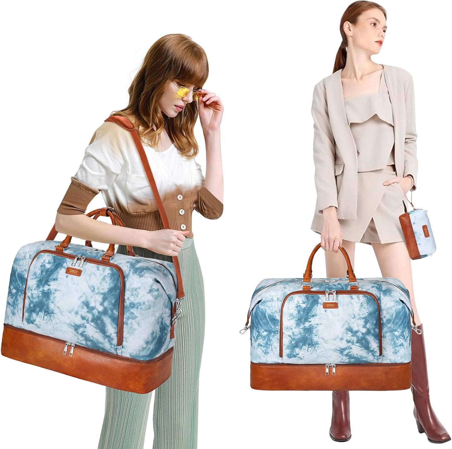 Travel Weekender Bag for Women, Overnight Bag with Shoe Compartment Oversized Travel Duffel Bag Carry On Tote 21"