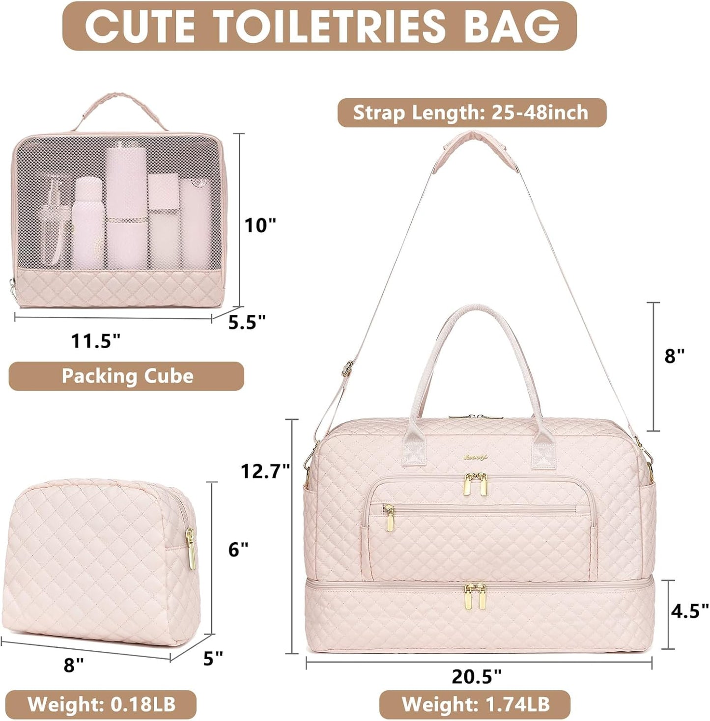 Large Women's Travel Duffle, Weekender with Shoe Compartment, Carry On Overnight Bag, Gym Duffel with Wet Pocket, Hospital Bags for Labor and Delivery 3 PCS Set
