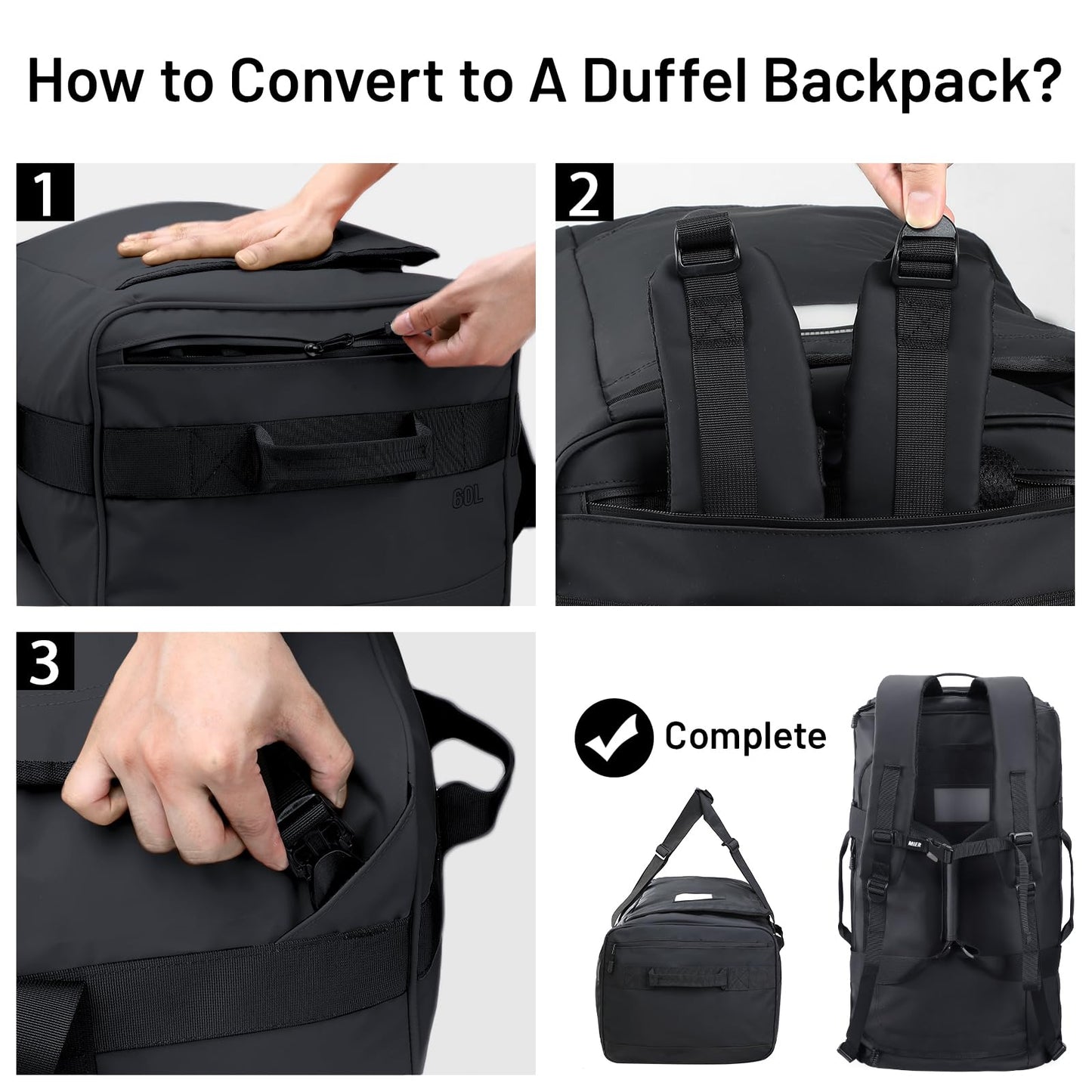 MIER 40L/60L/90L Water Resistant Backpack Duffel, Heavy Duty Duffle Bags