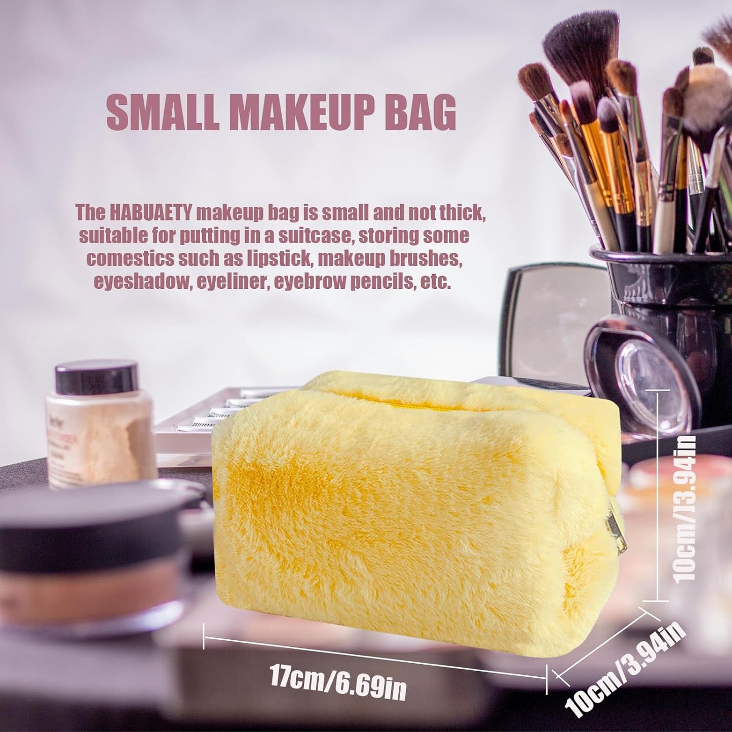 Makeup Bag Small Cosmetic Bags for Purse Women Girls Plush Simple Make Up Pouch