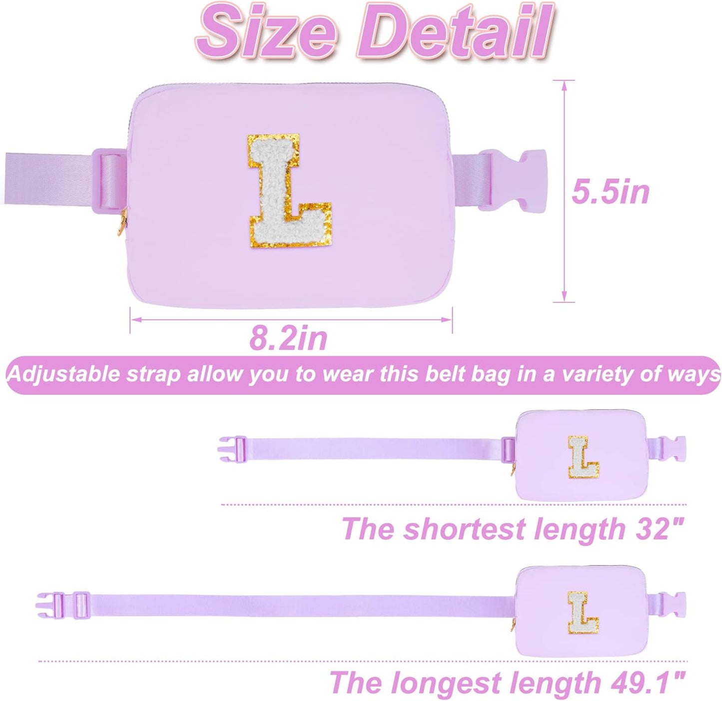 Gifts for Girls 3 4 5 6 7 8 9 10 11 12 Year Old Teens Kids Daughter Sister Her - Fanny Pack Crossbody Bag Cute Stuff for Girls Teen Trendy Belt Bags | Initial White L,Lavender Bag