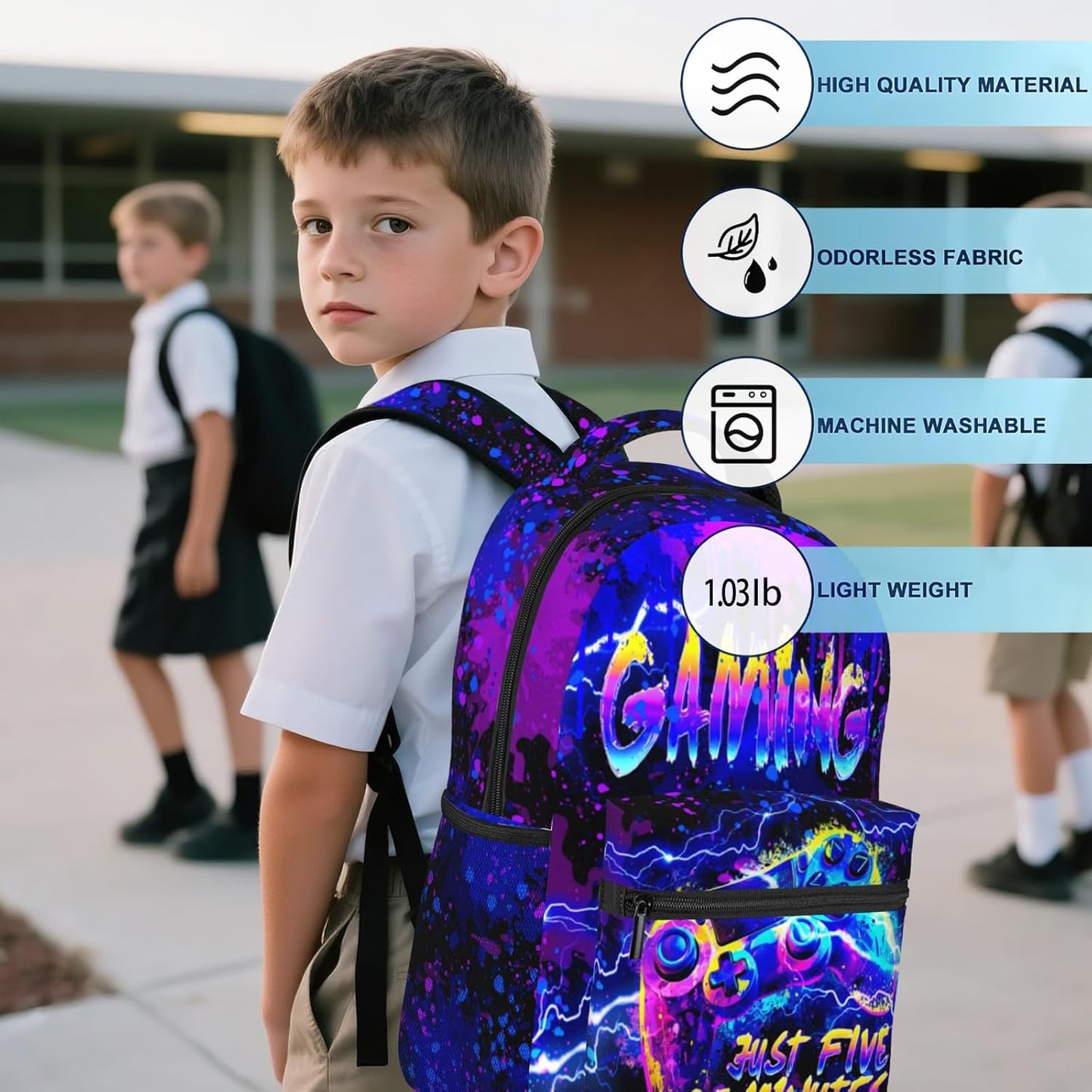 School Backpack for Boys Game Boys Backpack for Kids Children Teens Elementary Middle School Students Kids' Backpacks Ages 6-18 Gaming Bookbag Travel Back Pack