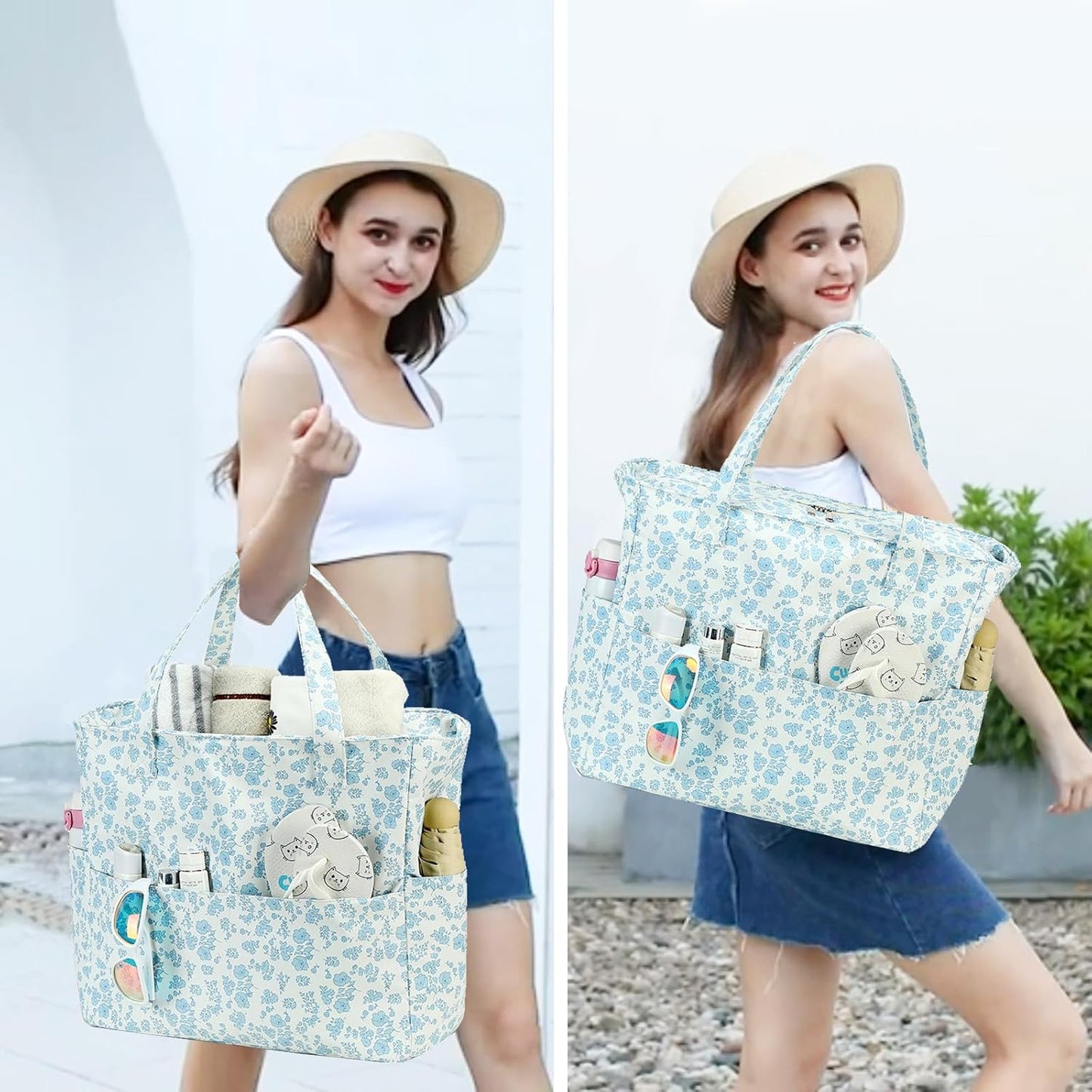 Bluboon Waterproof Beach Tote Pool Bags for Women Ladies Extra Large Carry On Bag With Wet Compartment for Weekender Travel