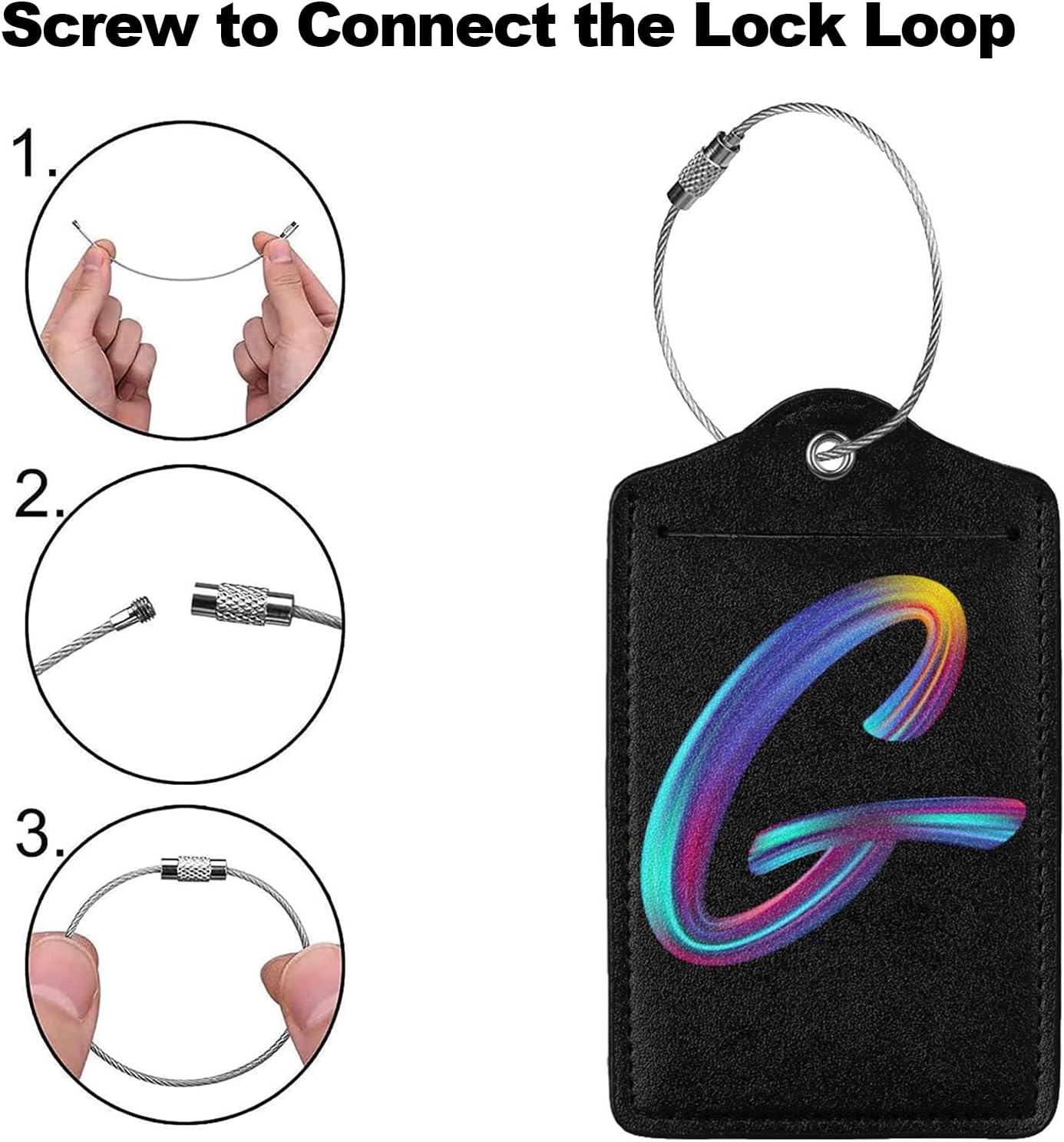2 Pack Initial Luggage Tags for Suitcase, Colorful Letter Design Cruise Name Bag Tags, Novelty Baggage Identifiers with Full Privacy Cover, Leather ID Label for Women Men Kids Travel, Rainbow Letter G