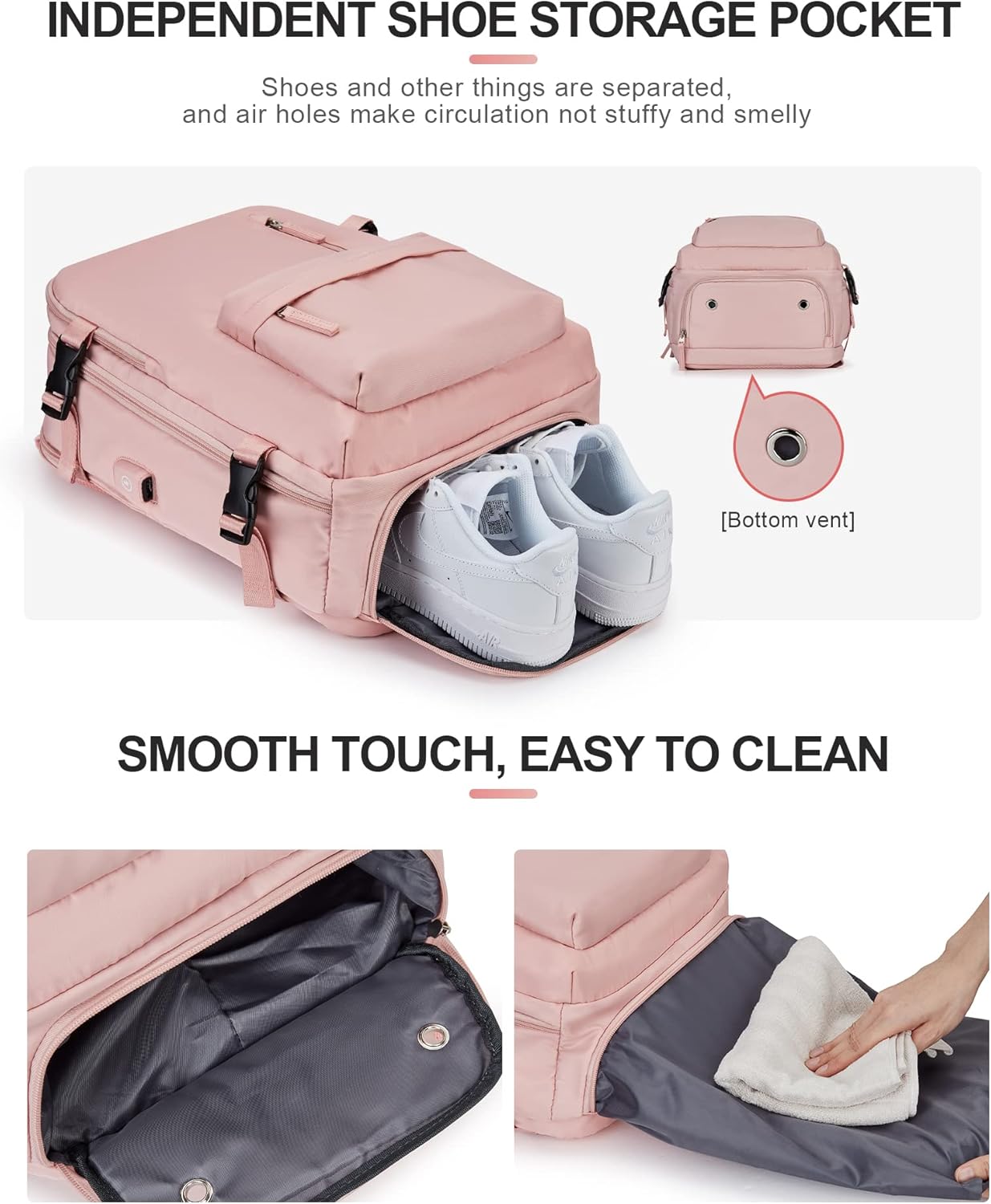 VGCUB Large Travel Backpack Bag for Women Men,Carry on Backpack,17 Inch Laptop Business Work Waterproof Backpack with Laptop Compartment,Person Item Flight Approved,Mochila de Viaje,Pink Large