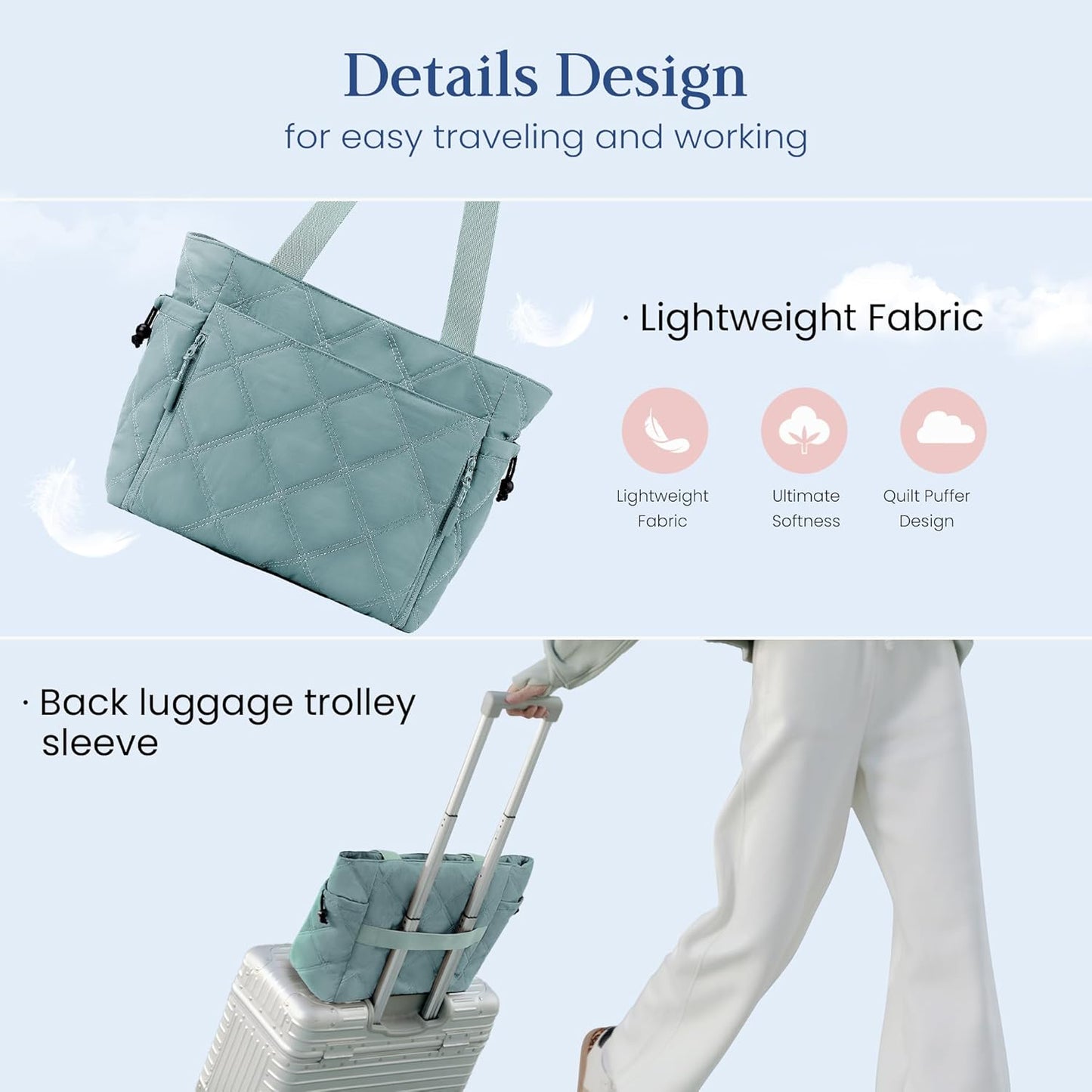 befen Laptop Tote Bag for Women Work, Travel Tote Bags Nurse Puffer Quilted Handbags, Lightweight Waterproof Beach Purse