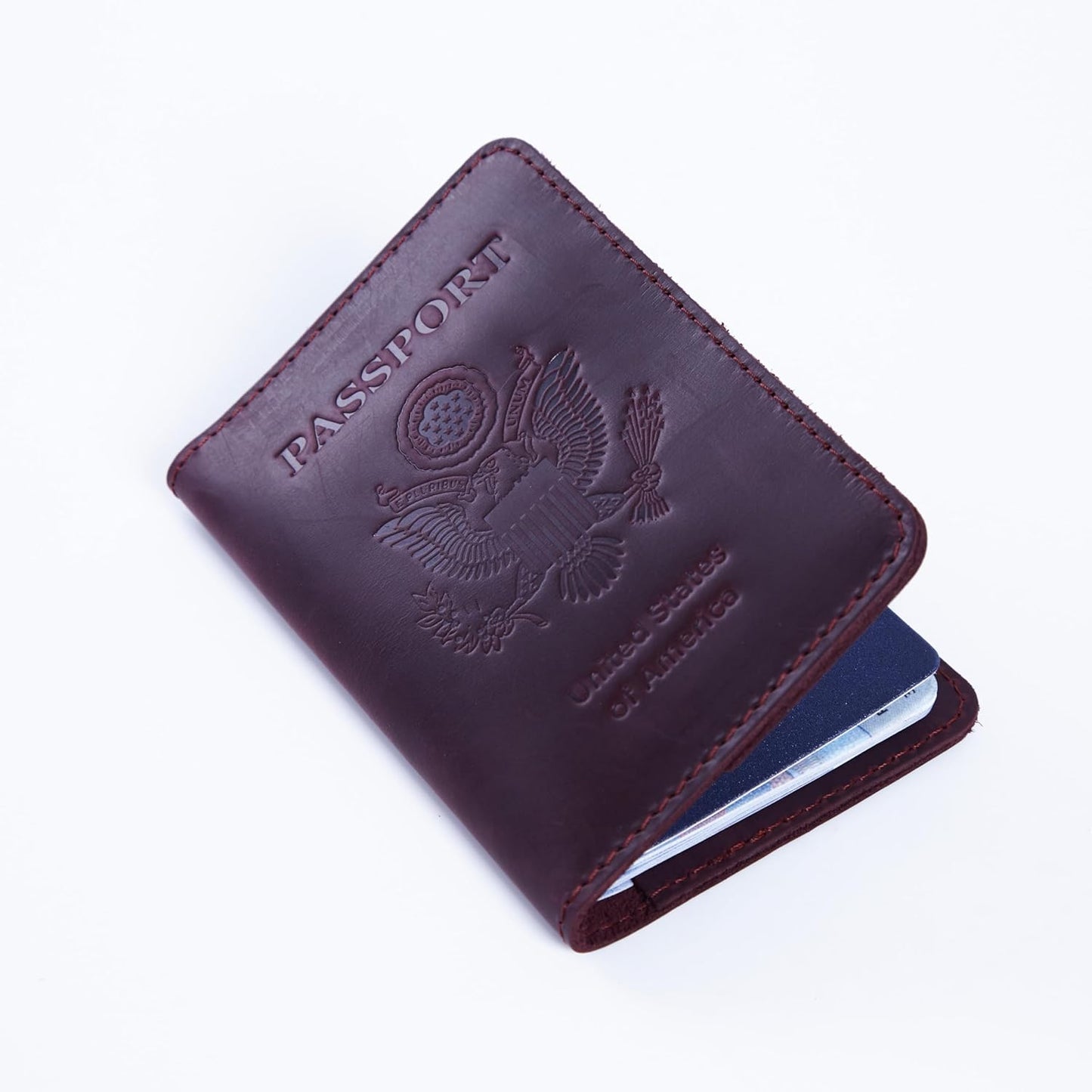 INCARNE US Passport Cover Clear - Travel Passport Wallet - Leather Passport Holder for Men Women Family with Card Slots & Note Compartmen - Sleeve Protector - Genuine Leather - Vintage Burgundy