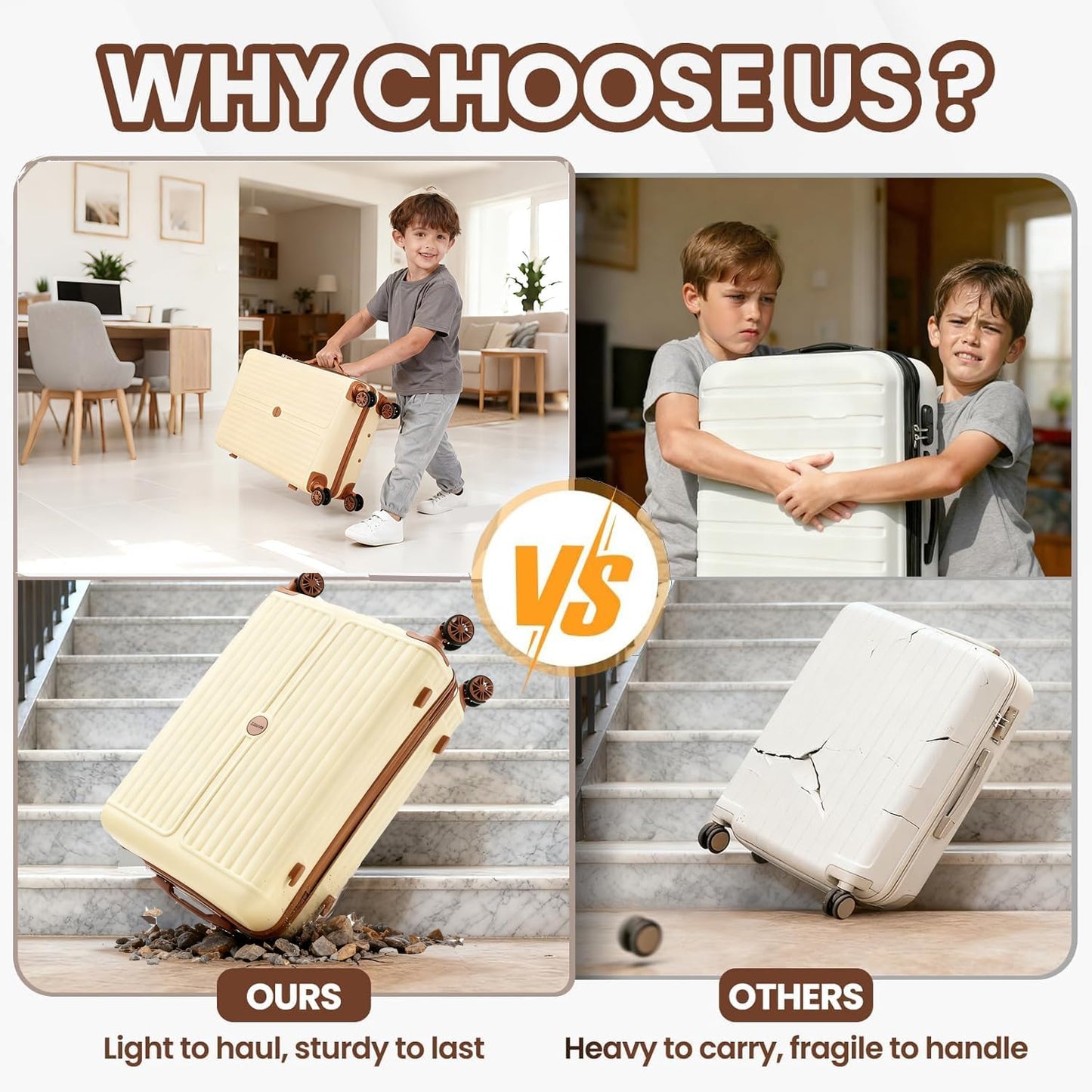 Hoteel Luggage Set 6-Piece, 4-Year Limited Warranty,Suitcases with Wheels,ABS PC Hardshell Suitcase, TSA Lock, Including Waterproof Luggage Bag, Travel Maletas for Men & Women,Beige