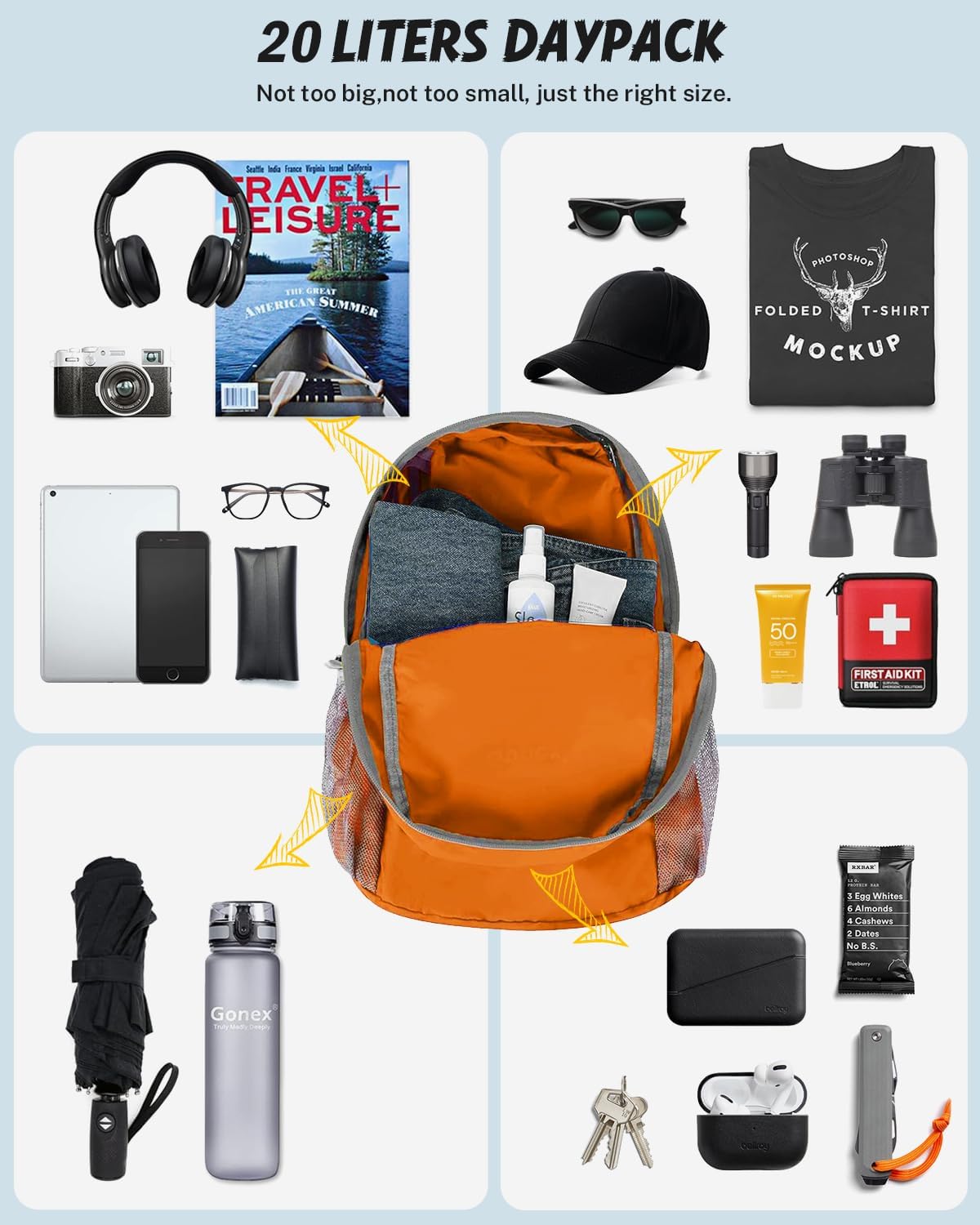 Gonex Ultra Lightweight Packable Backpack 20L Daypack Handy Foldable Camping Outdoor Travel Cycling Backpacking