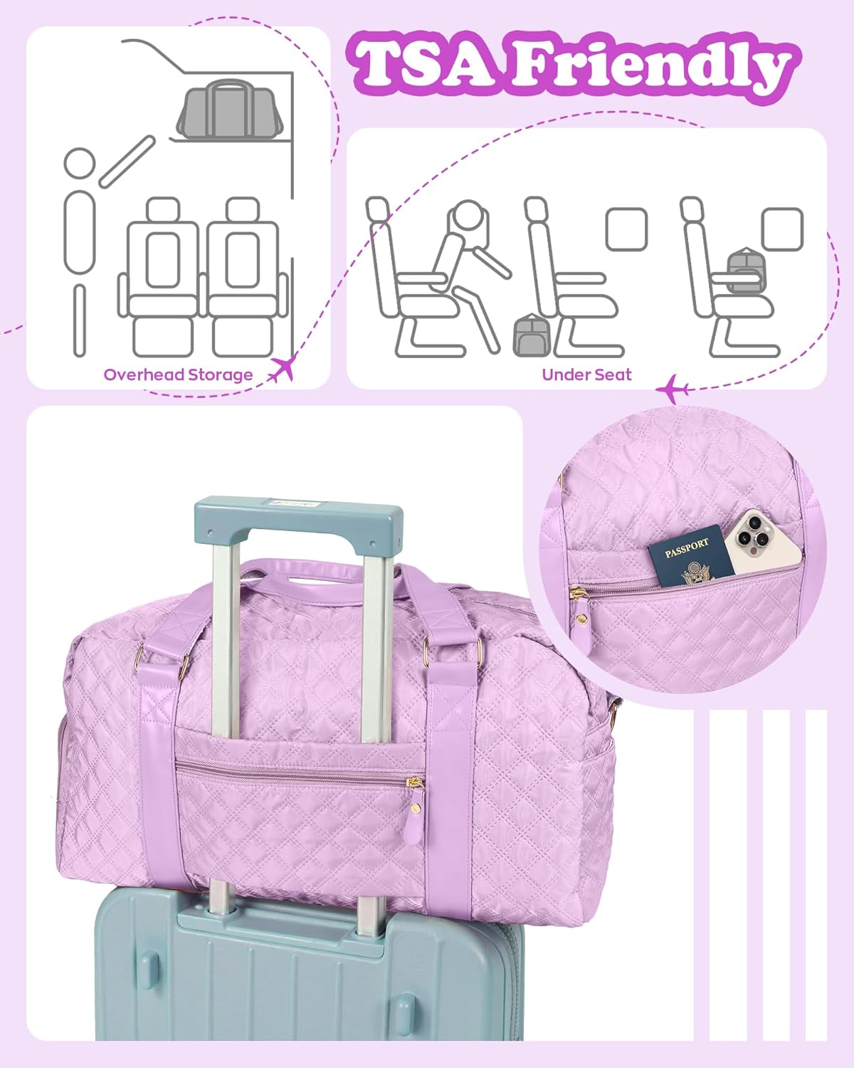 Monogram Duffle Bag Women Girls Gift: Initial Overnight bags, Dance Cheer bag Sports for Girl, Kid Gymnastics Bags, Birthday Gifts for Women Girls Kids Teens Mom Teacher