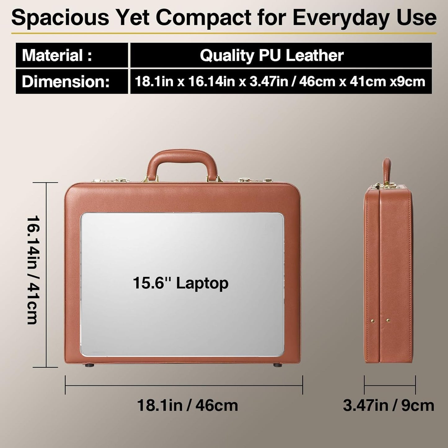 Briefcases for Men, Anti-Theft Dual Lock Briefcase with 16 Inch Laptop Compartment, Waterproof Faux Leather, Brief Cases Men with Multi File Organizer, Perfect for Office, Travel (Brown)