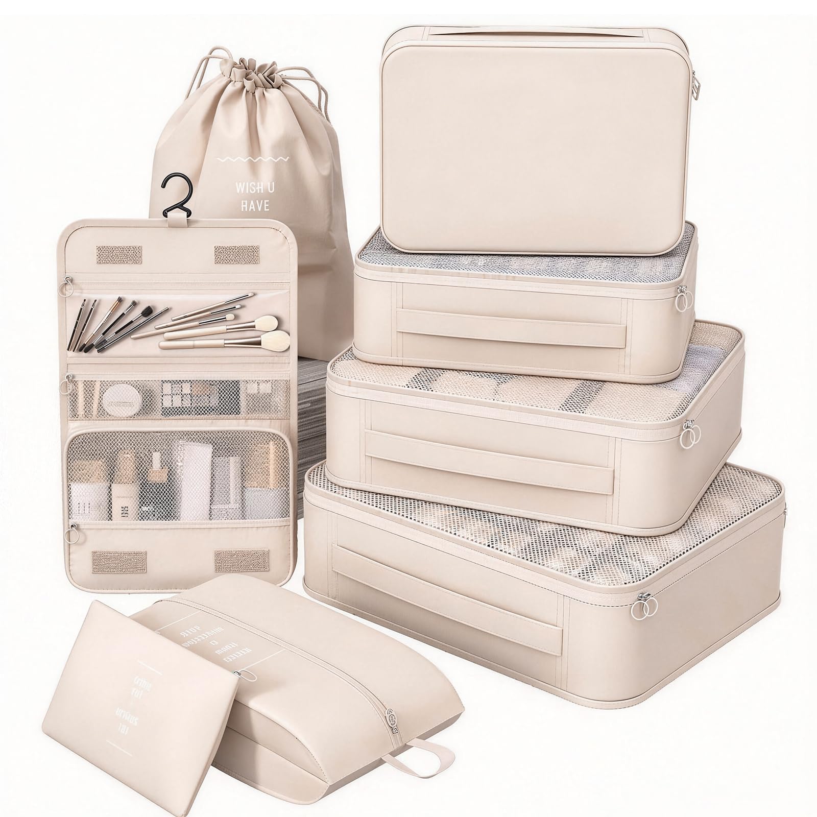 8 Set Packing Cubes for Travel,Suitcase Organizer Bags for Luggage with Shoe & Hanging Toiletry