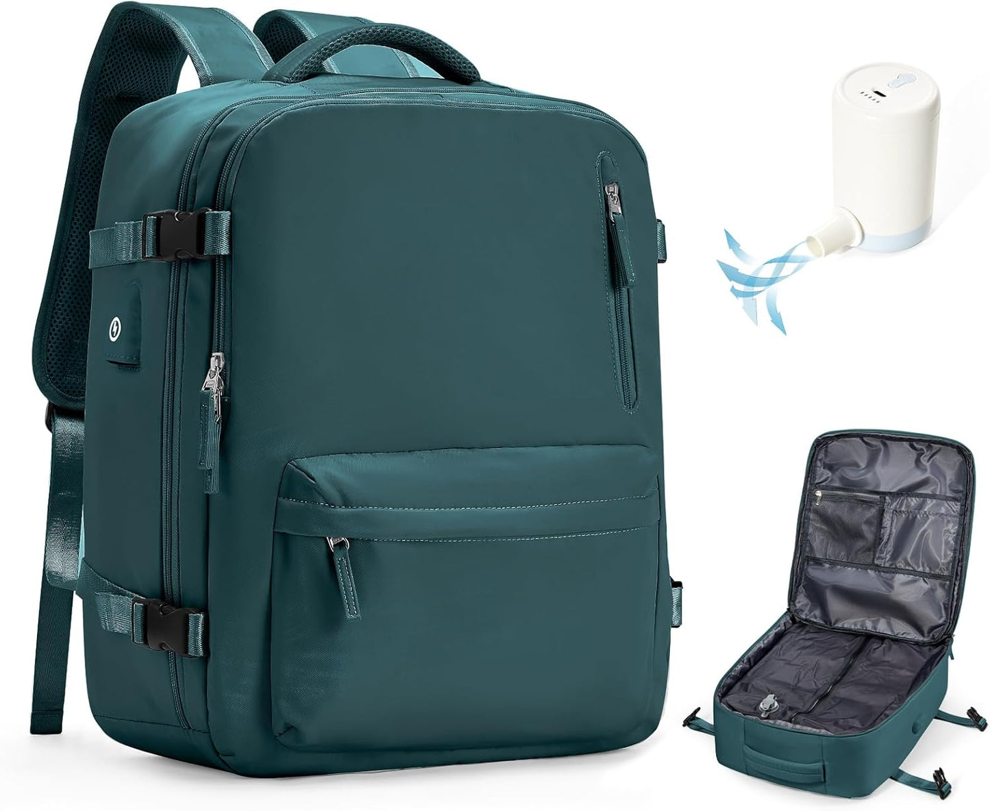Vacuum Backpack Travel,travel backpack with vacuum system, Large Carry on Luggage Flight Approved, 18x14x8 IN Laptop Bag Personal Item Travel Bag, Peacock Blue