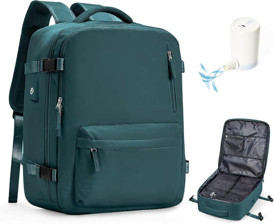 Vacuum Backpack Travel,travel backpack with vacuum system, Large Carry on Luggage Flight Approved, 18x14x8 IN Laptop Bag Personal Item Travel Bag, Peacock Blue