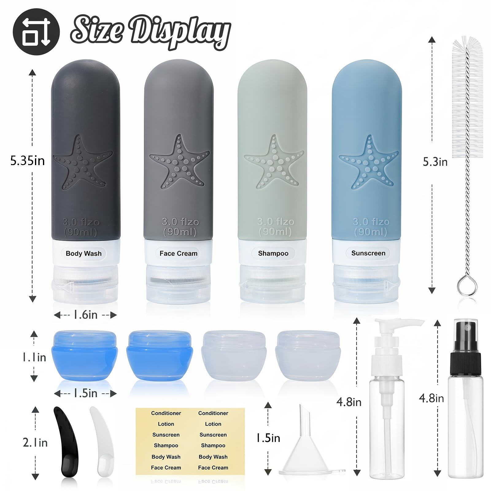 JBYAMUS 18 Pack Travel Bottles for Toiletries - TSA Approved, Triple Leak Proof Silicone Set, 3oz