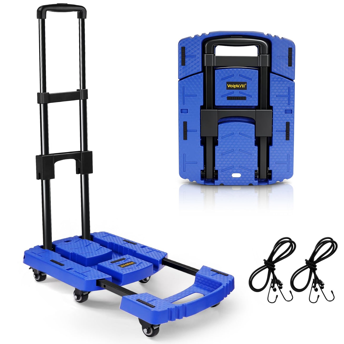 Voipvvii Folding Hand Truck 500lbs, Portable Heavy Duty Dolly Cart, 6 Wheels Collapsible Luggage