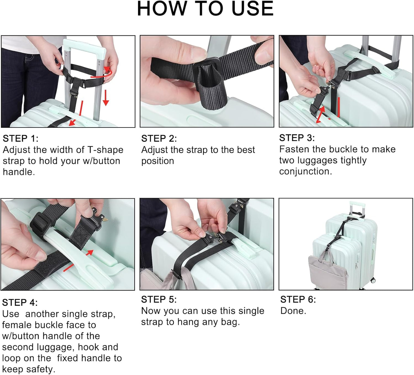 Vigorport Luggage Straps, Metal Luggage Connector Straps for Suitcases Add A Bag and Connect Your 2 Suitcases Together Adjustable Attachment Accessories Belts (0.75" Width Small Size)