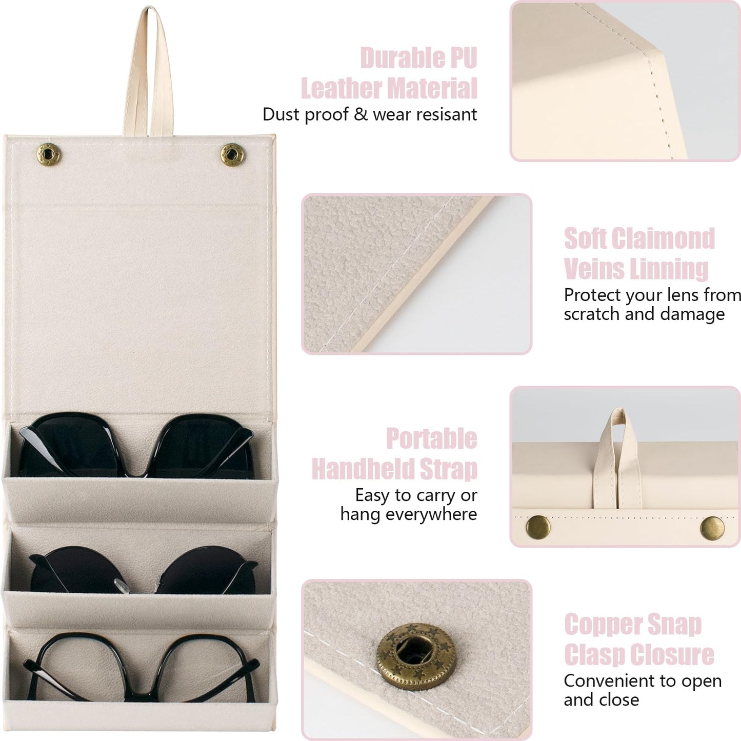 VACONICO Sunglasses Travel Case, Foldable Eyeglasses Case with 3 Slot, Portable Multiple Glasses