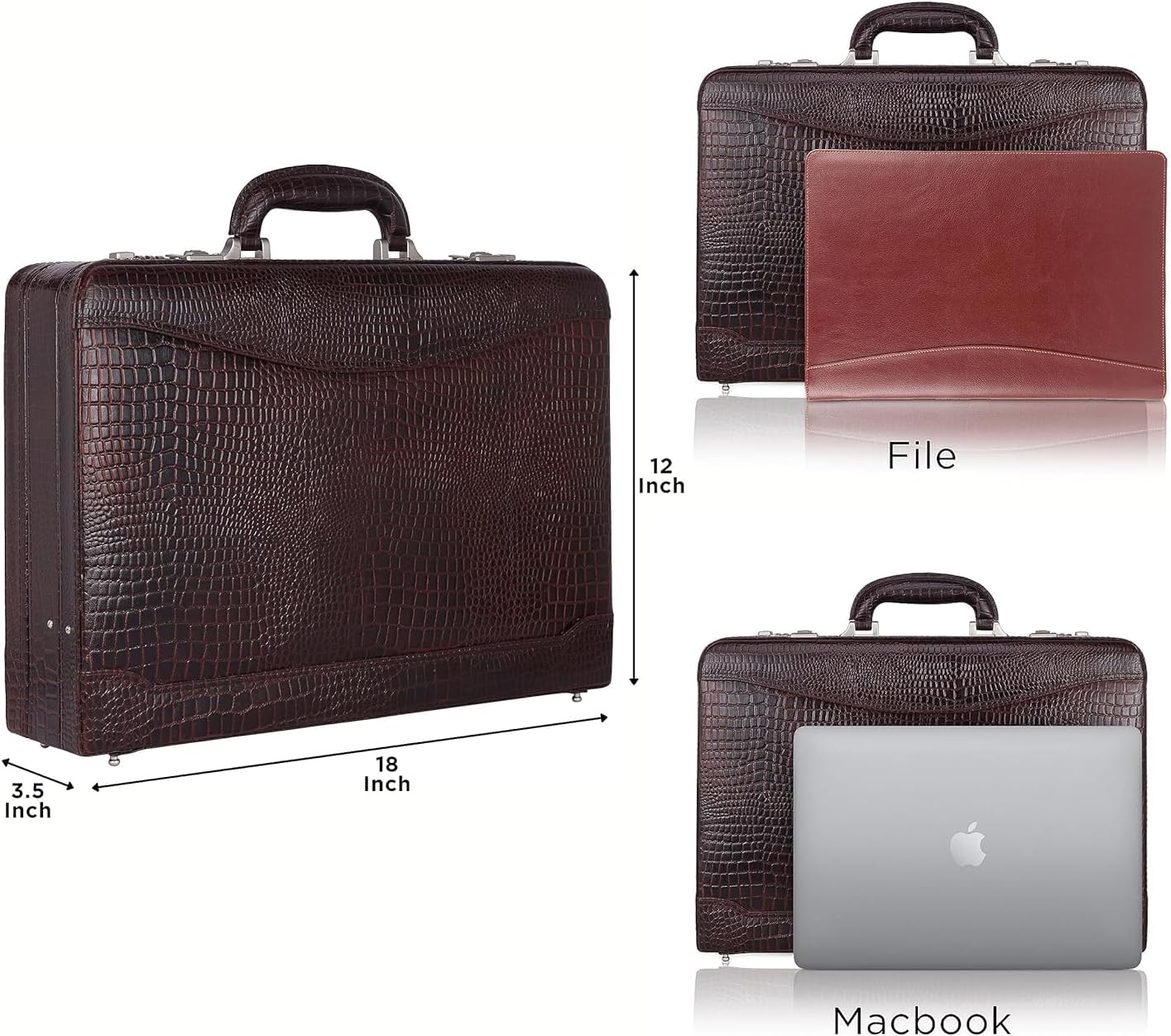 Full Grain Leather Briefcase Attache Case For Unisex Size L18 * W5 * H12 Inches Expandable