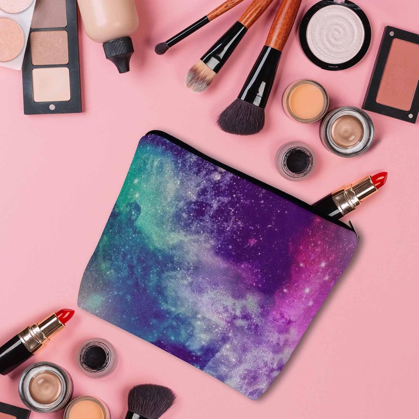 Galaxy Space Makeup Bags Makeup Organizer Cosmic Nebula Universe Space Galaxy Flax Toiletry Bags Travel Cosmetic Bag Makeup Purse Pouch Skincare Bag Wallet Bags For Women Mom Pink Purple