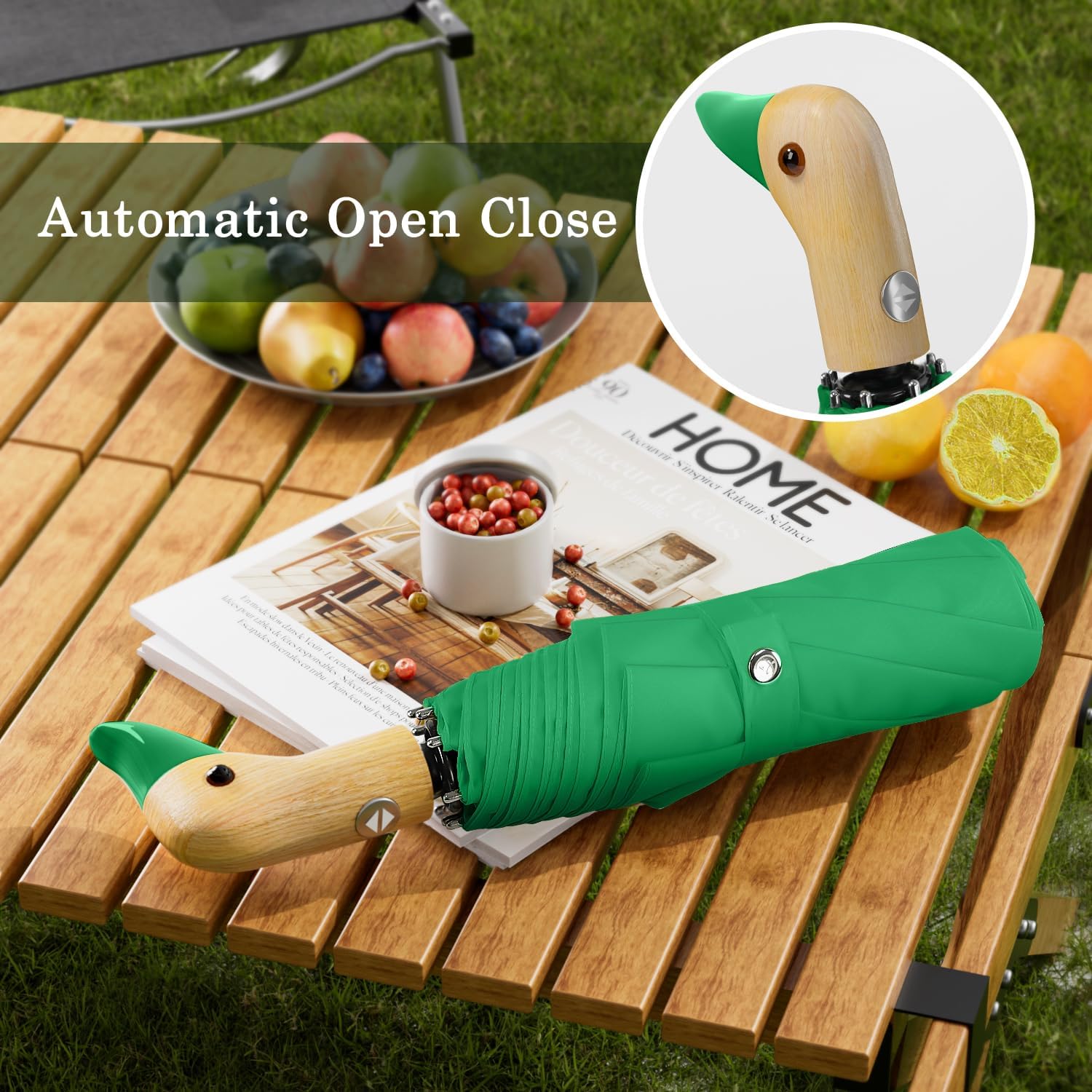Cute Duck Umbrella Automatic - Compact Pretty Pocket Size Strong Duck Collapsible Umbrella Yellow